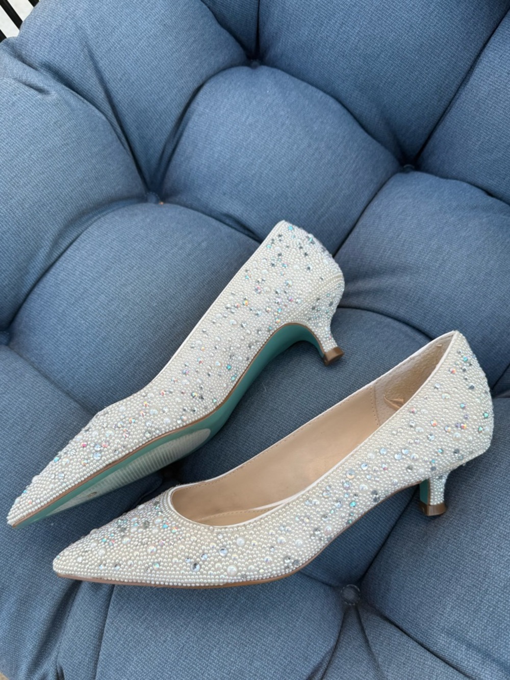 Betsey Johnson Rhinestone Embellished Kitten Heel Pumps